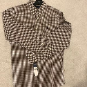Mens Polo Brown/White Check Shirt